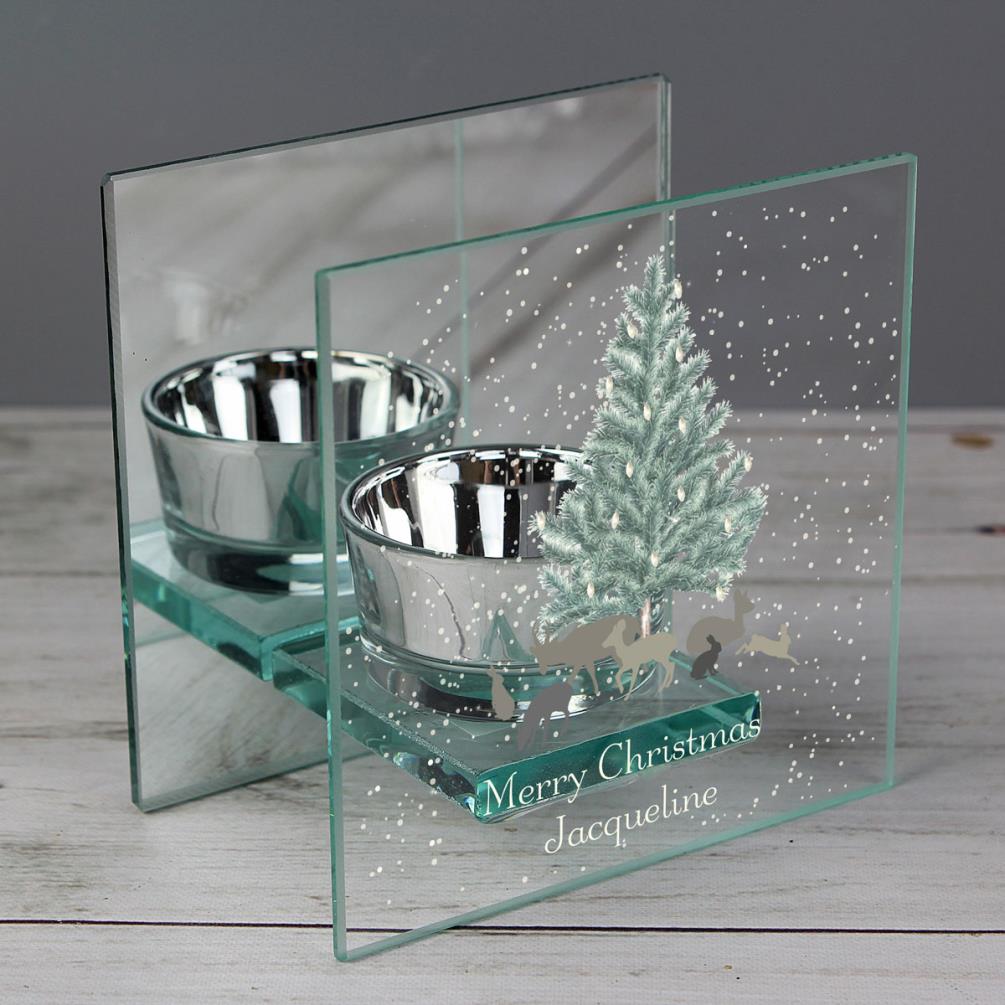 Personalised A Winter's Night Mirrored Glass Tea Light Candle Holder Extra Image 2